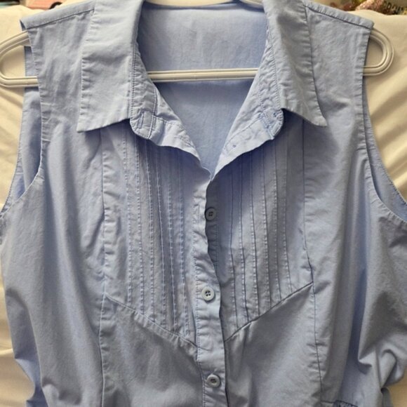 MAYE Periwinkle Blue Cotton Shirtdress Sleeveless Pintuck Midi Dress | Medium - Picture 5 of 6